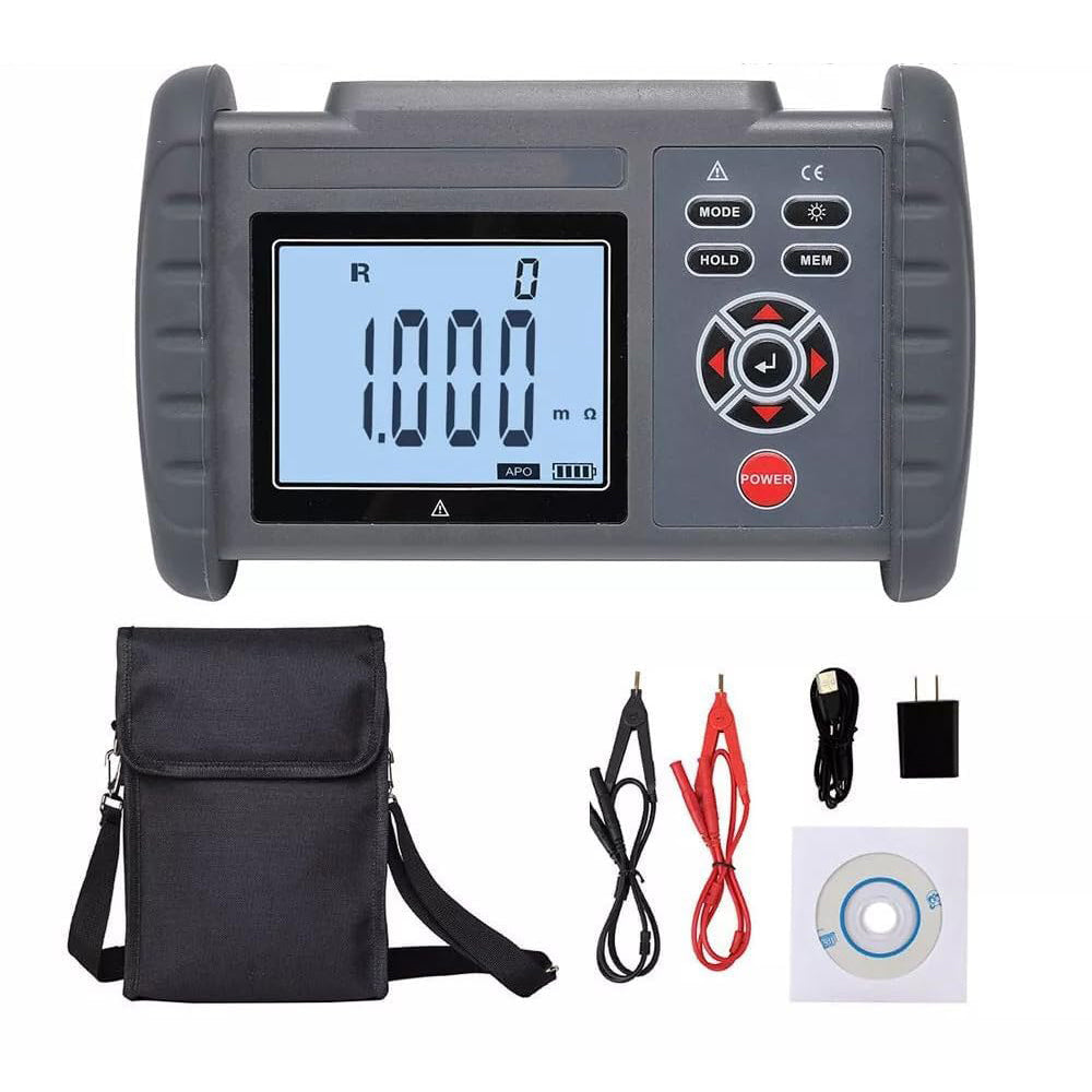 VTSYIQI Digital DC Low Resistance Tester Micro Ohm Meter Equipotential Tester Milli Ohmmeter with USB Data Transmission Function Resolution 1uΩ Resistance Range 0.001mΩ to 300.0KΩ Overload Protection Four-Wire Method Test