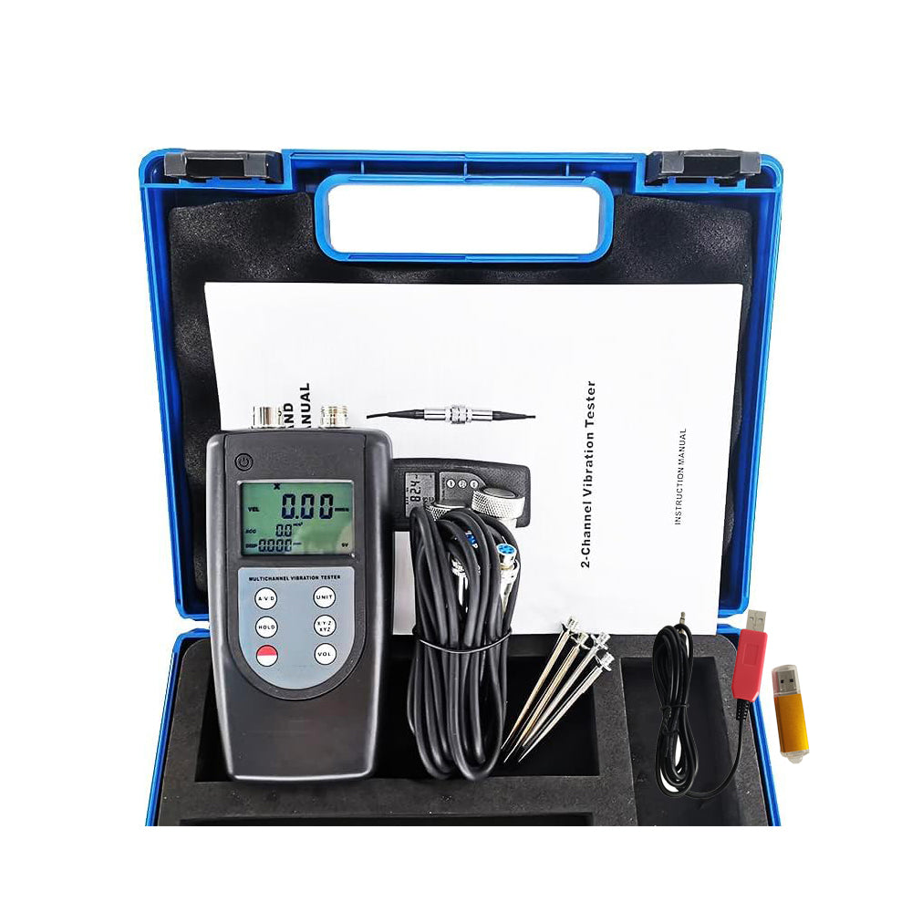 VTSYIQI Digital 3D Vibration Meter Data Logger Double Channel Vibrometer Gauge Acceleration 0.1 to 400m/s² With USB Data Cable Software