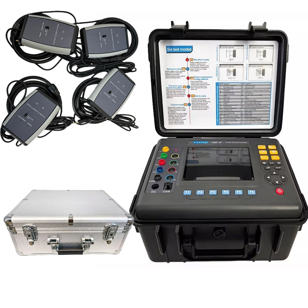 VTSYIQI Three-Phase Power Quality Analyzer 3 Phase Power Quality Monitor Energy Quality Analyzer with Flexible Coil Current Sensor Ф300mm Range 10A-6000A USB Interface IEC 61010 Standard