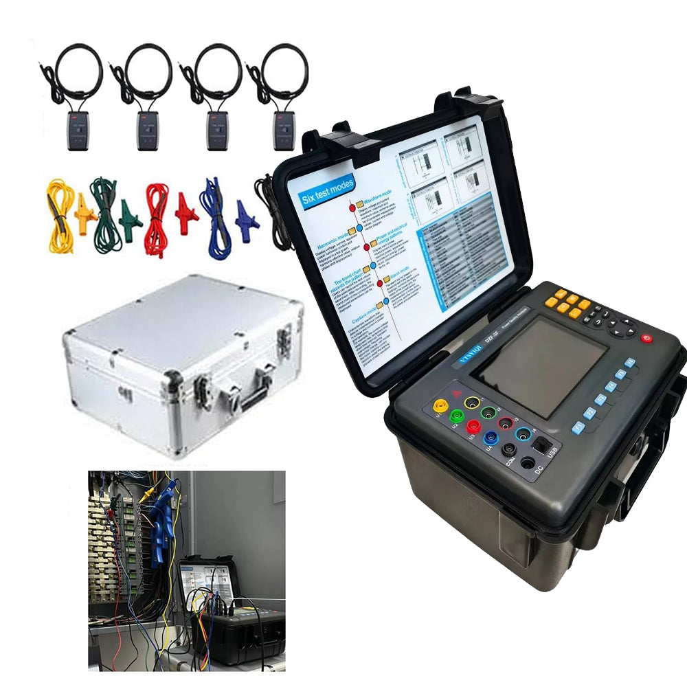 VTSYIQI 3 Phase Energy Quality Analyzer Digital Power Quality Measurement with Flexible Coil Current Sensor Ф300mm Range 10A-6000A Transformer K Factor Calculation 150 Groups Records USB Interface