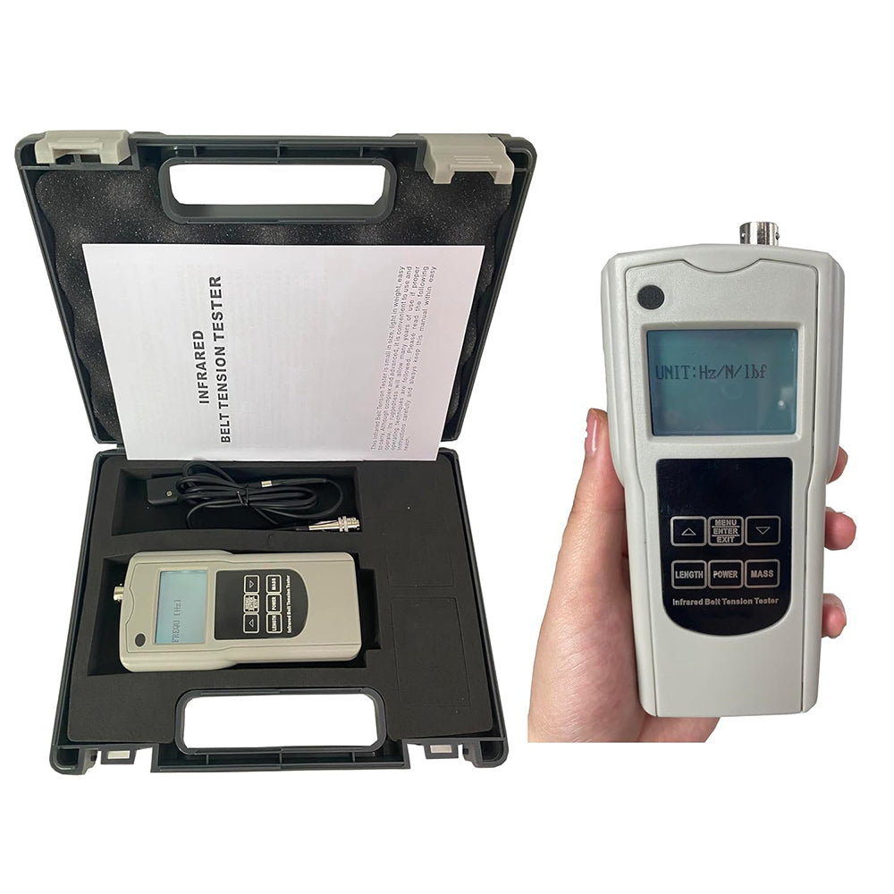 VTSYIQI Handheld Infrared Belt Tension Meter Infrared Belt Tensiometer with Measurement Range 10Hz~800Hz Automatic Power Off Function Digital Sampling Error <1% Display Error ±1Hz Optical Path Distance 3-20mm Split Sensor Depth About 66mm
