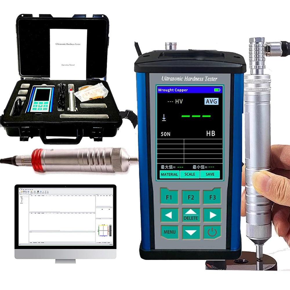 VTSYIQI Ultrasonic Portable Hardness Testers Digital Ultrasonic Hardness Durometer with 10kgf Probe Maximum Roughness Test Surface Ra<15um Accuracy ±2 ASTM-A1038 Standard