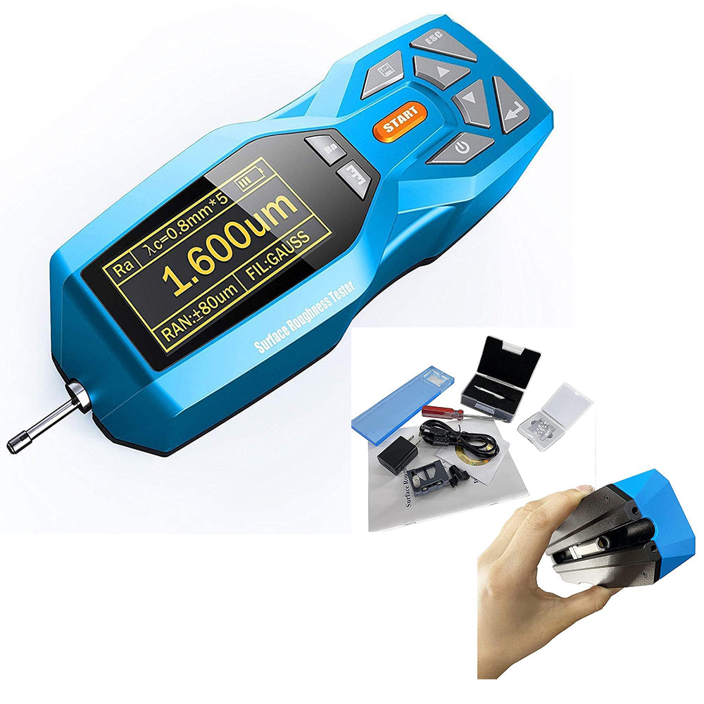 VTSYIQI Surface Roughness Tester Portable Roughness Tester with Measuring Range (µm)Ra 0.005-16.000 Rz 0.02-160.00 Indication Accuracy 0.001μm Indication 20 Testing Parameters Maximum Drive Stroke 17.5mm/0.7 Inch