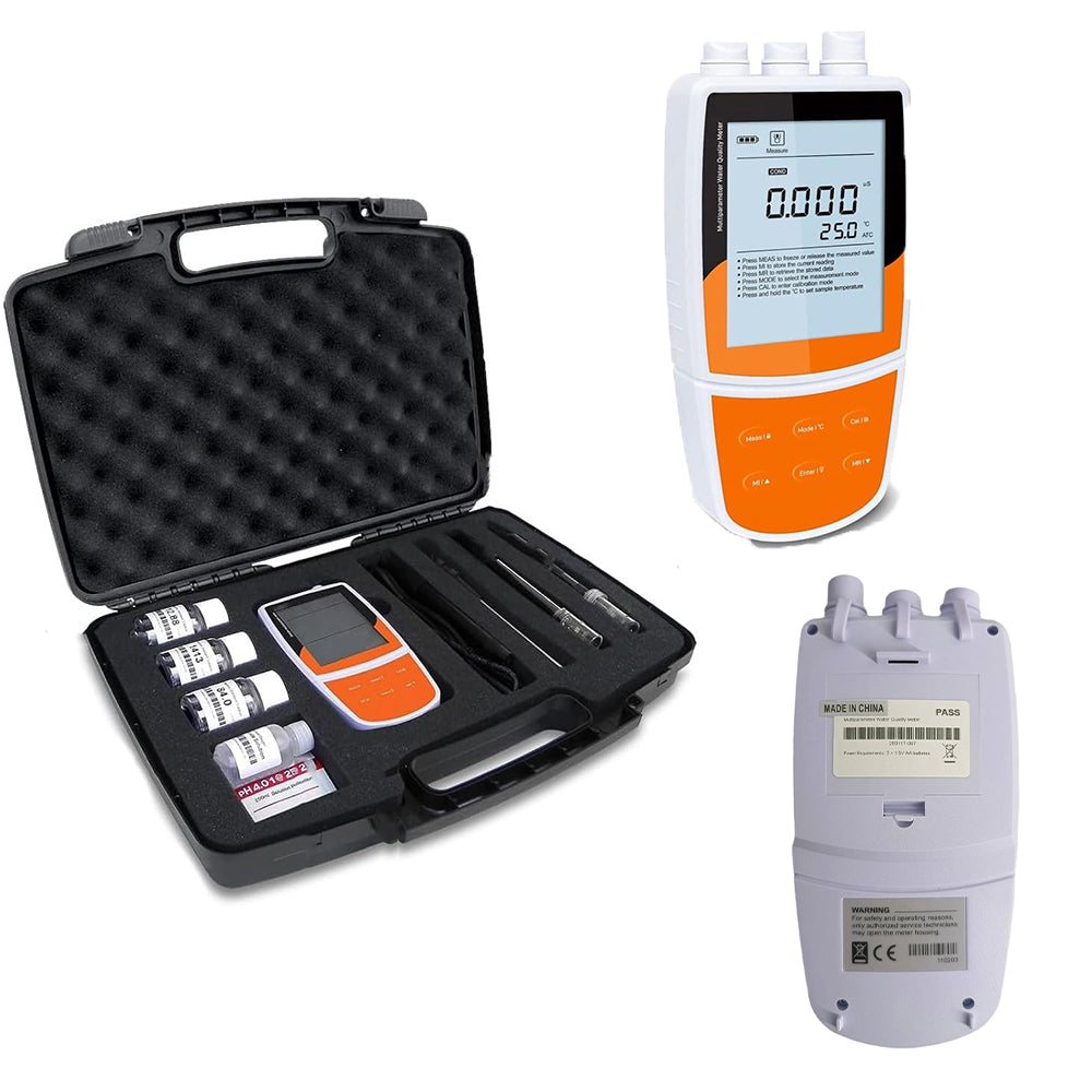 VTSYIQI Portable PH/Conductivity Meter Multi Parameter Water Quality Meter with Conductivity Standard Solutions Accuracy ±0.002 pH Conductivity Range 0 to 20.00,200.0,2000 µS/cm,20.00,200.0 mS/cm for Measuring pH mV Conductivity TDS