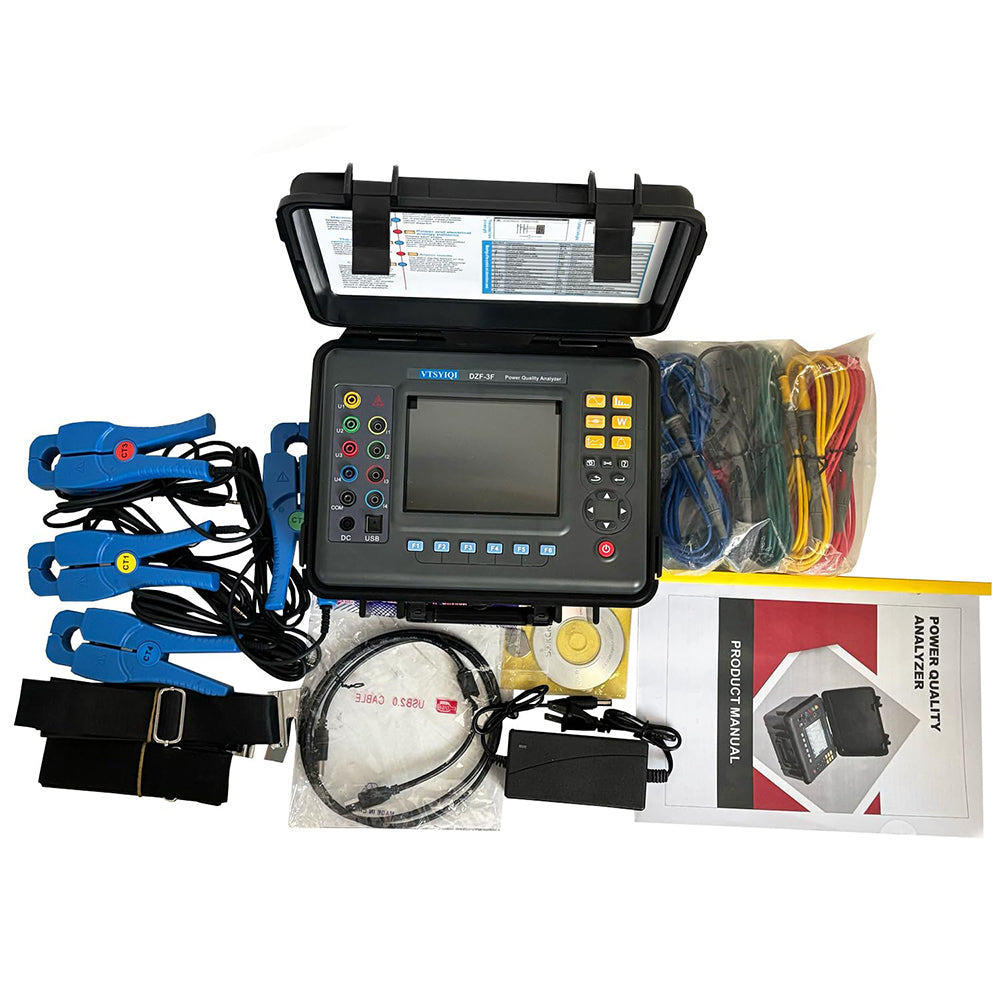 VTSYIQI Power Quality Analyzer Three-Phase Power Quality Analyzer 3 Phase Power Quality Monitor Energy Quality Analyzer with IEC61010-031 Circle Current Clamp 20mm×20mm Current Clamp 0.10A-100A