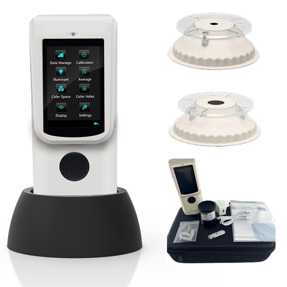 VTSYIQI Dual Caliber Spectrophotometer Lab Spectrophotometers Instrument with 32 Groups Sensor Caliber Ø8mm Φ4mm Repeatability 0.03 ASTM ISO Standard 10000 Samples Storage Capacitive Touch Screen