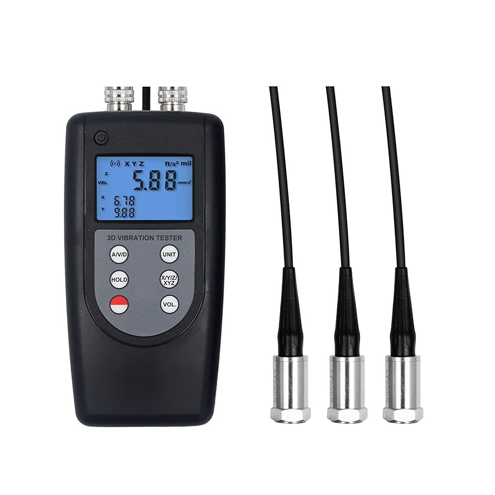 VTSYIQI 3 Channels Vibration Meter Vibrometers with 3 Piezoelectric Transducers Frequency Range Acceleration 10Hz~10kHz Velocity 10Hz~1kHz Displacement 10Hz~1kHz for Checking Moving Machinery's Imbalance & Deflecting