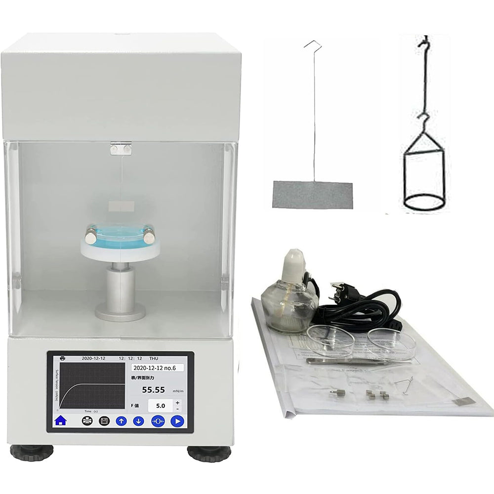 VTSYIQI Platinum Ring Platinum Board Surface Tension Meter Liquid Interfacial Tension Tester with Test Range 0-1000mN/m Automatic Measurement Accuracy 0.1mN/m 4.3-inch Touch Screen Direct Data Reading