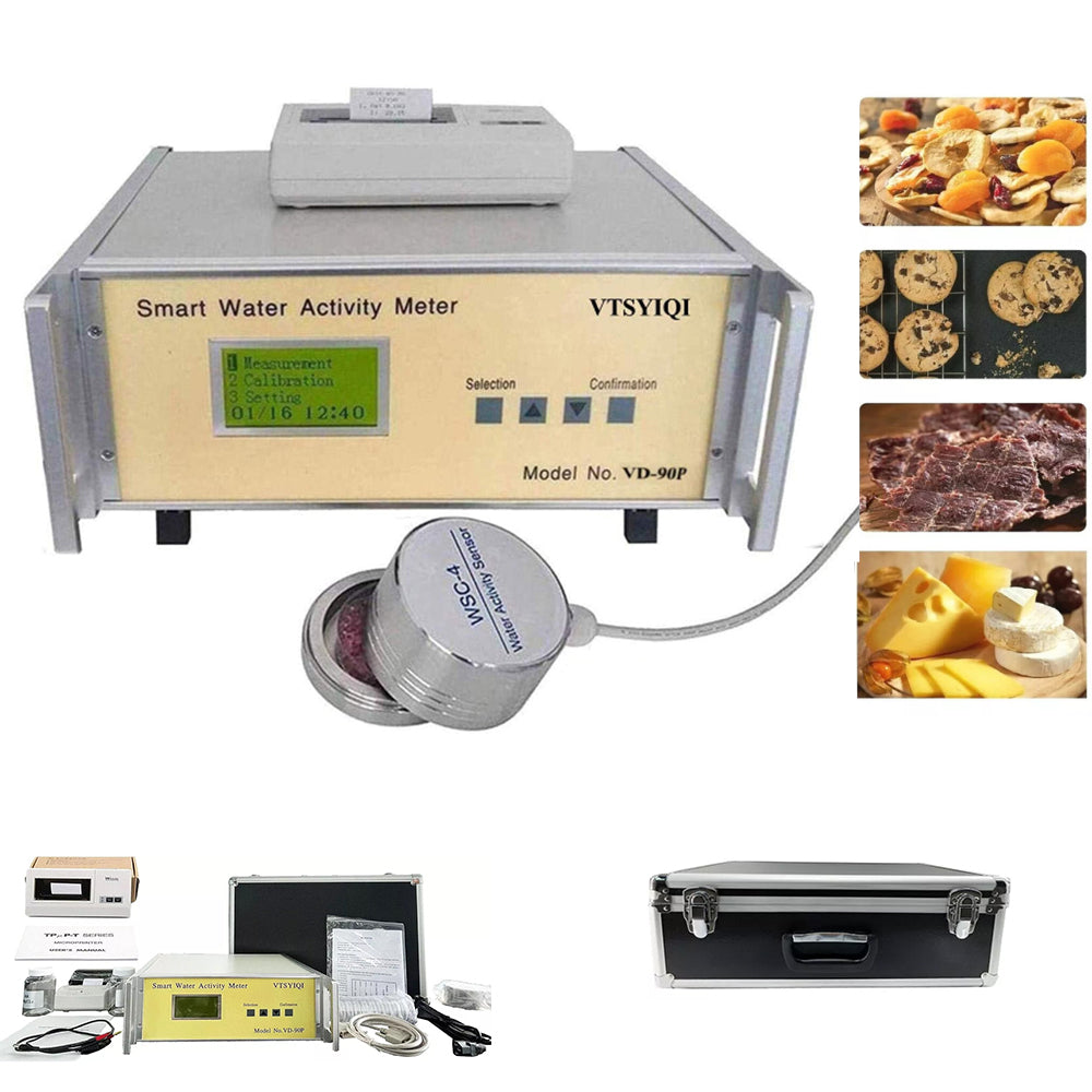 VTSYIQI Desktop Water Activity Meter Tester Machines Equipment Tool Analyser with LCD Display Measuring Range 0 to 0.980AW Accuracy ±0.015 Printer Function for Food Lab Water Activity Analyzer
