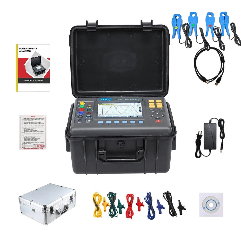 VTSYIQI Energy Quality Meter Three Phase Power Quality Analyzer Monitor with Circle Current Clamp 20mm×20mm Current Clamp 0.10A-100A USB 150 Groups Data Storage IEC61010-031