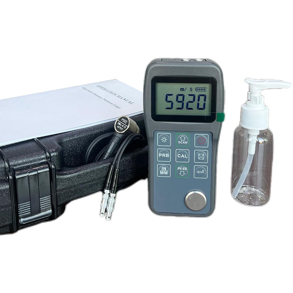 VTSYIQI Portable Ultrasonic Thickness Gauge Through Paint Coatings Thickness Gauges Tester Meter with Range 0.65-600mm (P-E) 3-30mm (E-E) Accuracy ±(0.5% Thickness+0.01)mm Two Point Calibration