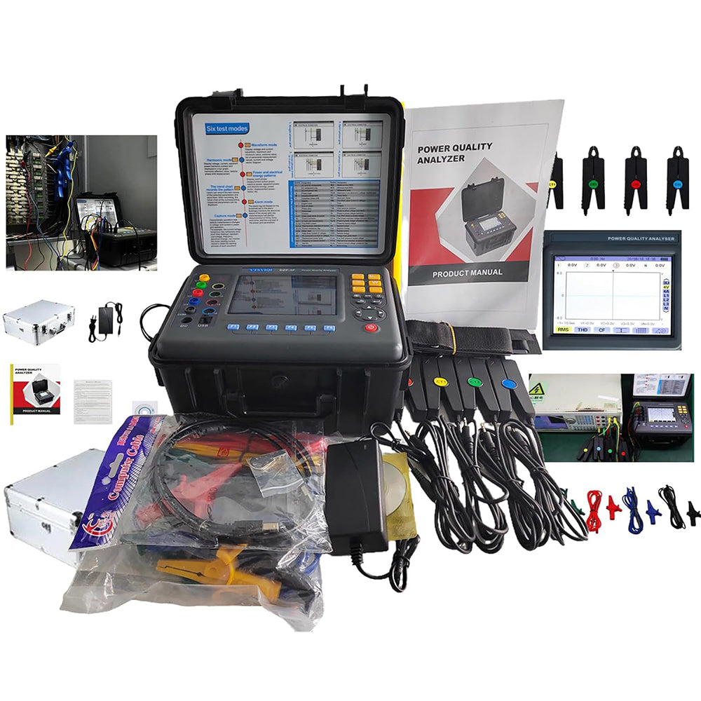 VTSYIQI Power Quality Meter Analyzer Three-Phase Power Quality Analyzer 3 Phase Power Quality Monitor Energy Quality Analyzer with Voltage 1.0V-2000V USB Interface IEC61010-031 Current Clamp 10mA-10.0A