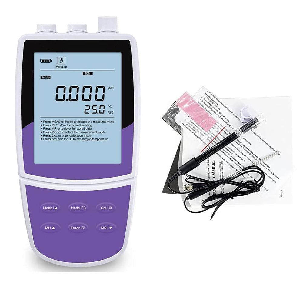 VTSYIQI Chloride Ion Meter Laboratory Ion Meter with Calibration Fluid Range 1 to 35000 ppm Accuracy ±0.5% and 2 to 5 Point Selectable 8 Concentration Calibration Points Ranging from 0.001 to 10000 USB Communication Interface