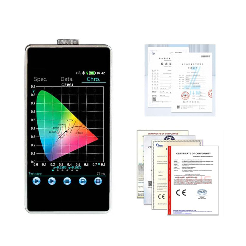 VTSYIQI Portable Spectrometer Light Spectrum Meter Spectral Illuminance Meter with Wavelength Accuracy ±0.5nm Wavelength Range 380nm~780nm Type-C Interface Color Temperature Range 1000K-100000K