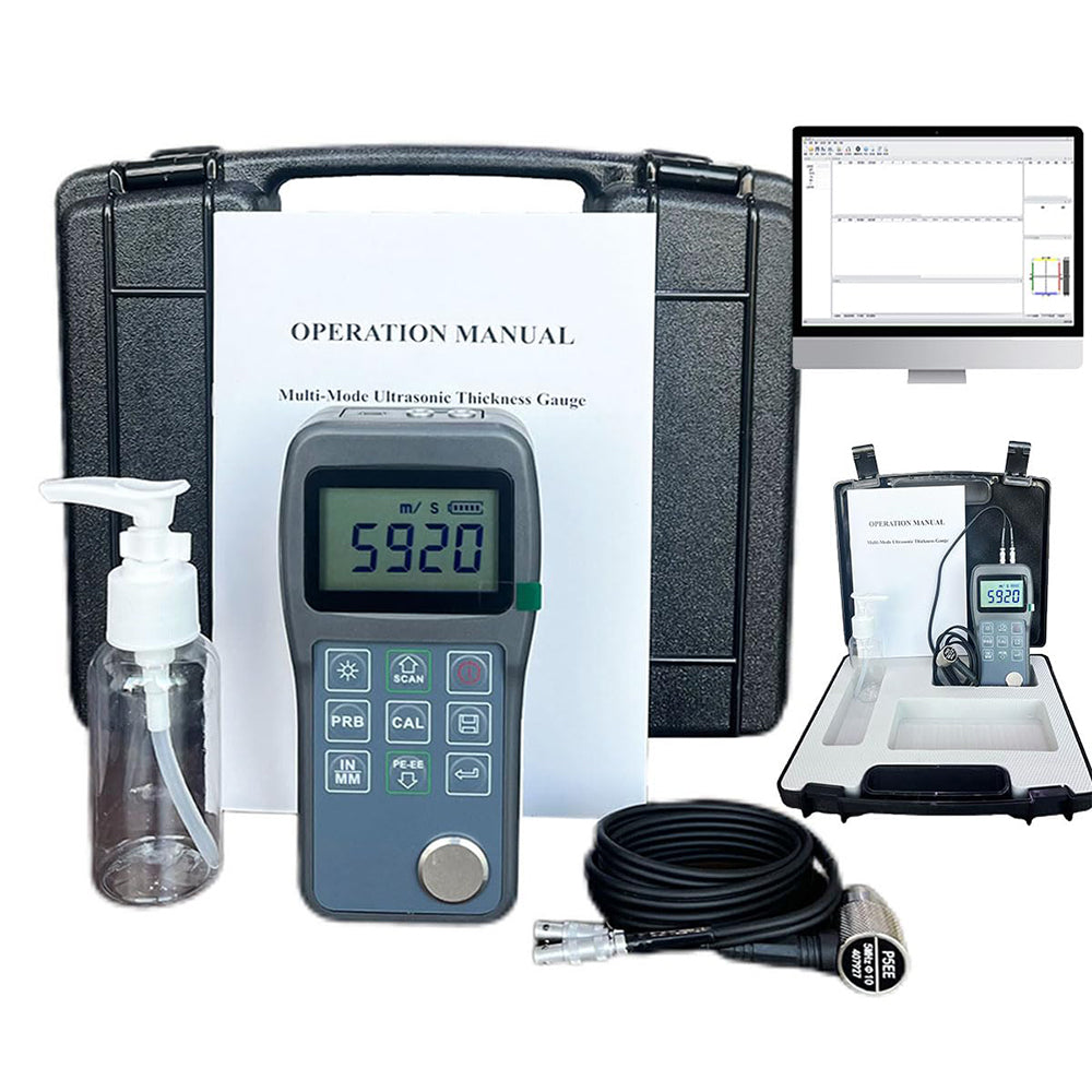 VTSYIQI Handheld Ultrasonic Thickness Gauge Through Paint Coatings Thickness Gauges Datalogger with Multi-Mode 0.65-600mm (P-E) 3-30mm (E-E) for Steel Aluminum Copper for Plastic Ceramics Composites