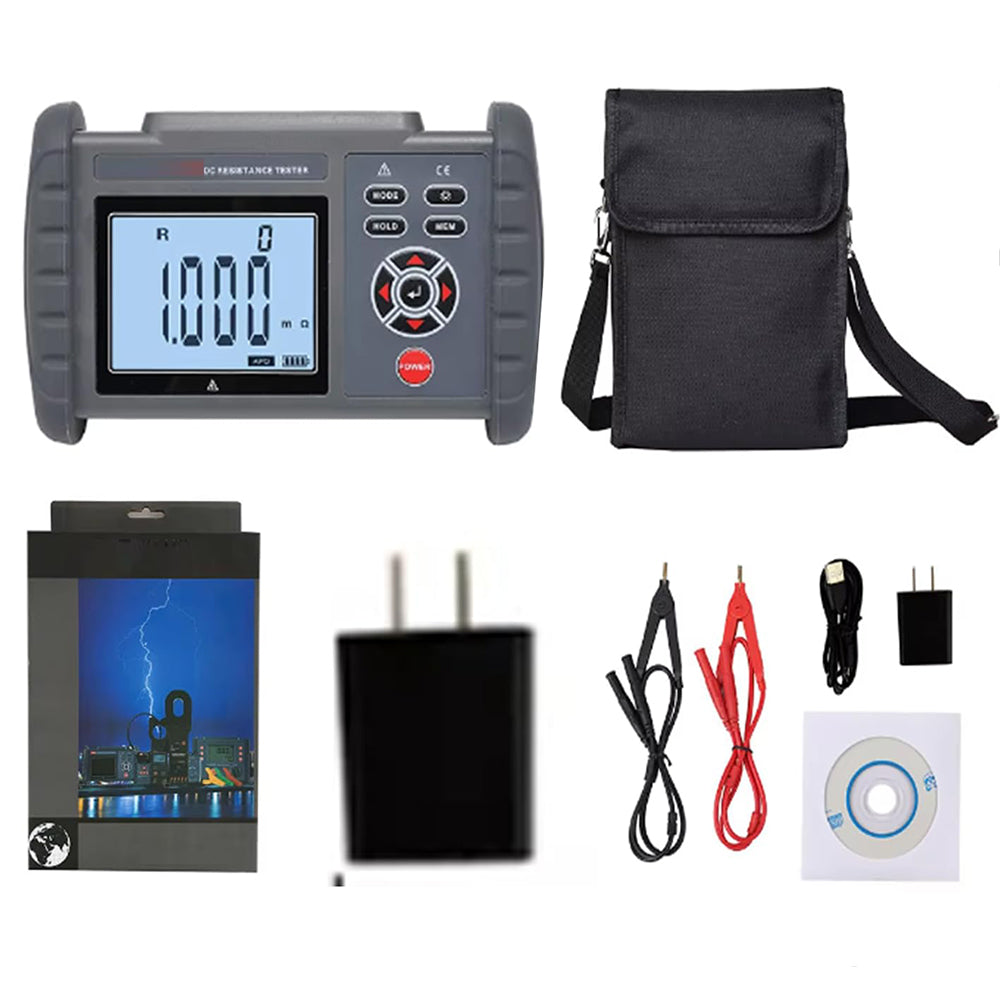 VTSYIQI Digital Micro Ohm Meter DC Low Resistance Tester Equipotential Tester Milli Ohmmeter with Resistance Range 0.001mΩ to 300.0KΩ Resolution 1uΩ Accuracy ±0.1% FS USB Data Transmission Function