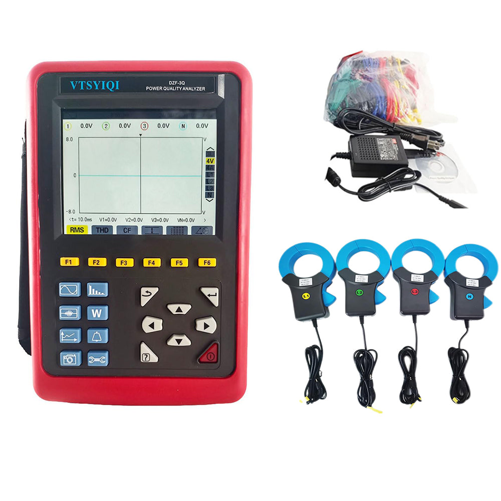 VTSYIQI Power Quality Meter Power Quality Analyzers Power Quality Measurement with 4 Current Clamp Range 1.0A~1000A Jaw Size 68mm×68mm Recording and Storing Function