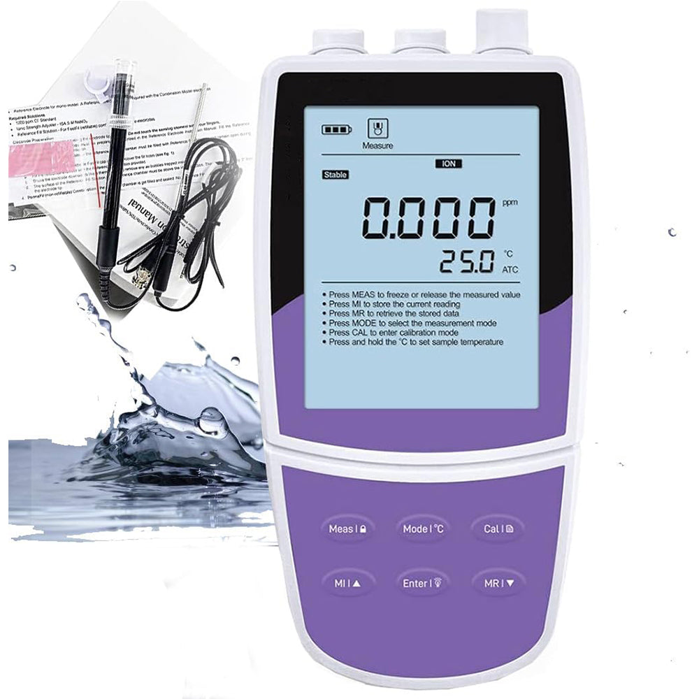 VTSYIQI Ammonia Ion Meter Portable Ammonia Ion Meter with Calibration Fluid 2 to 5 Points Calibration Ion Concentrationr Range 0.01 to 17000 ppm Range ±1999.9 mV Accuracy ±1% F.S.