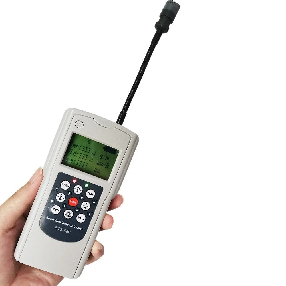 VTSYIQI Sonic Tension Meter Belt Tension Measuring Device with Measuring Range 10HZ-680HZ Free Belt Length Max 9999 mm Belt Width Max 999.9 mm/R Belt Quality Max 999.9 g/m Adjustable Probe LCD Display