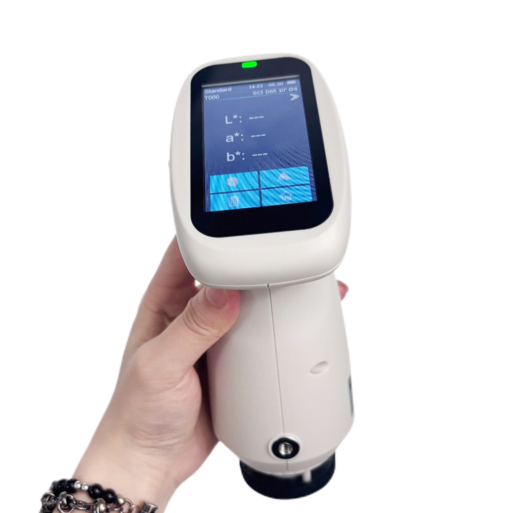 VTSYIQI Color Difference Analyzer Spectrocolorimeter with Two Aperture Φ4mm Platform+Pointed Tip Integrating Sphere Size Φ40mm Observer Angle 2°/10° D/8 Reflectance Resolution 0.01% CMOS Dual Beam Splitting Sensor Ergonomic Design Easy Measurement