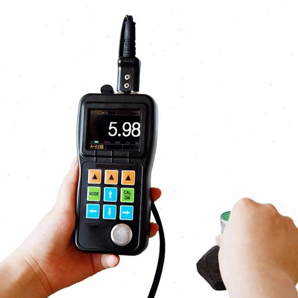 VTSYIQI Through Coating Ultrasonic Thickness Tester Gauge with OLED Display A/B-Scan Function Coating Mode Measuring Range 3 to 80mm for Measure Substrate Thickness Through Coatings