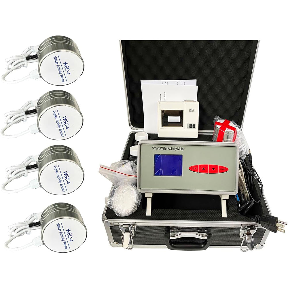 VTSYIQI Four Points Water Activity Meters Instrument with 4 Measurement Points Range 0 to 1.000aw Water Activity ±0.015aw Mini Printer Function Connect Computer National Qualified For Paste Dough Test