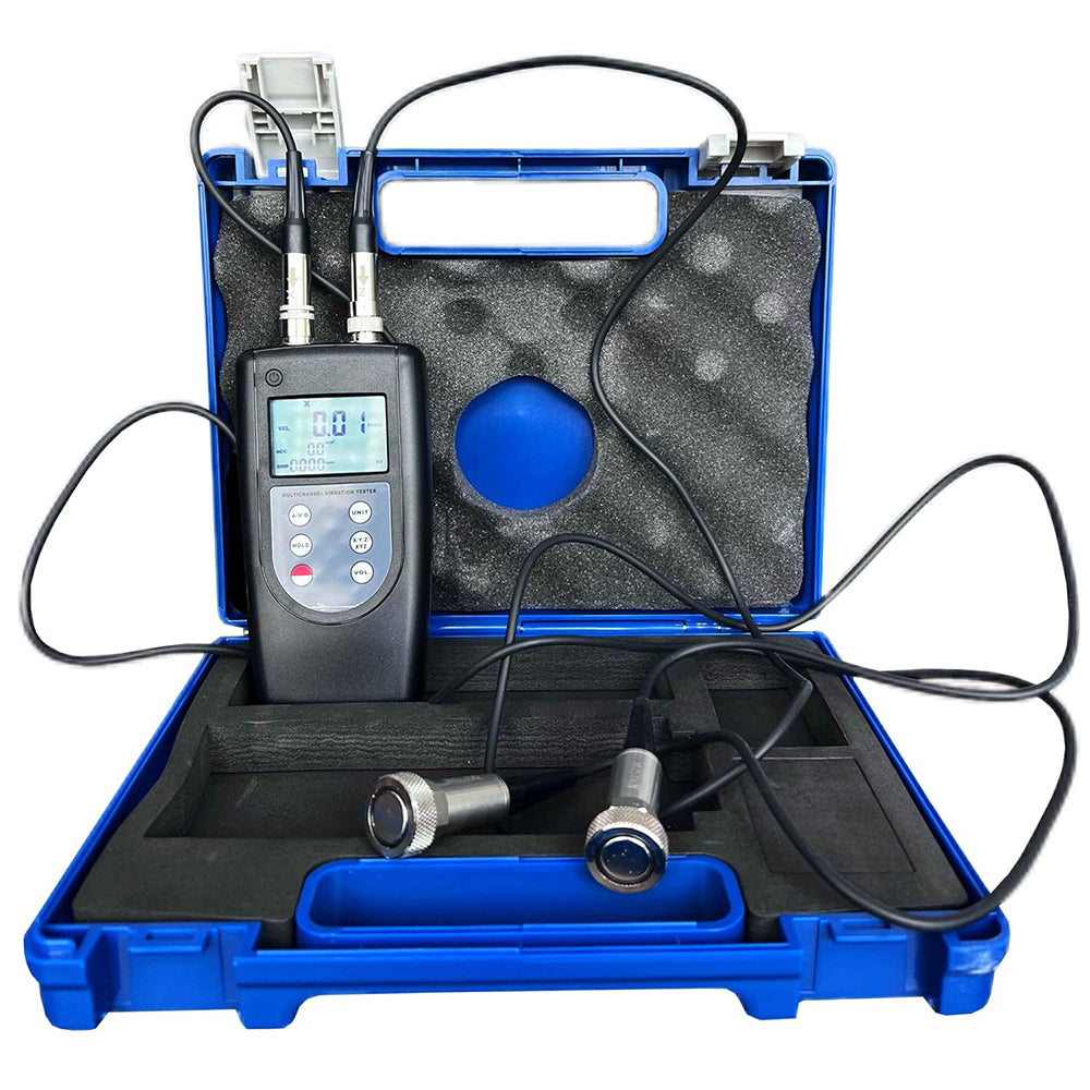 VTSYIQI 2 Channels Vibration Meter Vibrometers Vibration Tester with 2 Piezoelectric Transducers Frequency Range Acceleration 10Hz~10kHz Velocity 10Hz~1kHz for Measuring Periodic Motion to Check the Imbalance and Deflecting of Moving Machinery