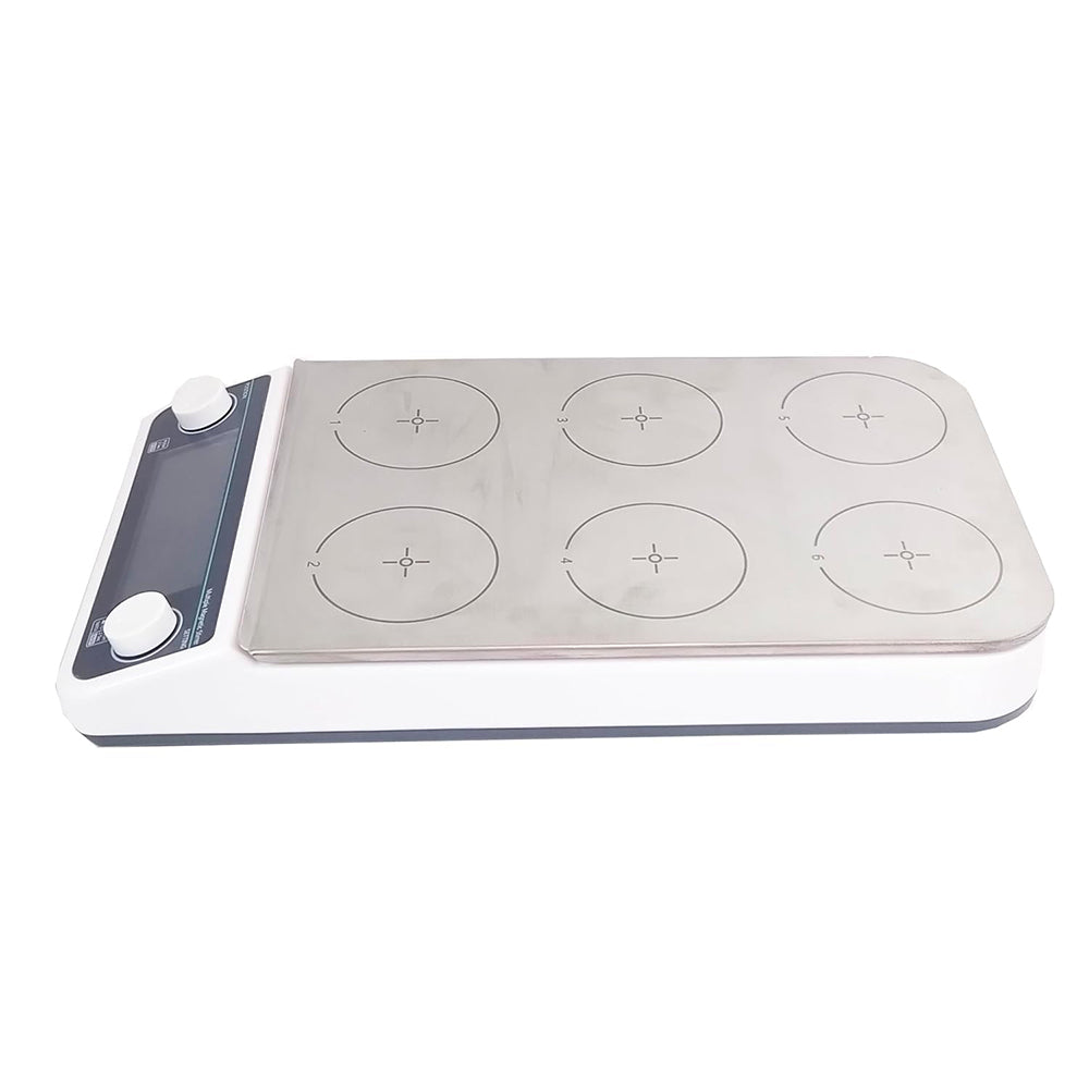 VTSYIQI Multi Position Hot Plate Magnetic Stirrer Hot Plate 6-Position Magnetic Stirrer with Number of Stirring Points 6 Max Stirring Volume 6 * 500 ML Speed Range 50-1200RPM Plate Material 304 Stainless Steel Maximum Countertop Temperature 120 °C