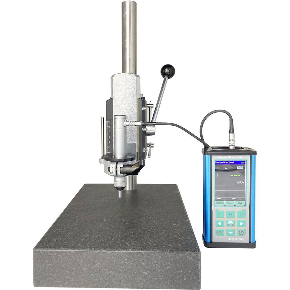 VTSYIQI Portable Ultrasonic Hardness Tester with Hardness Test Stand with Test Force 20N Probe 2kgf USB Interface Hardness Scales HV HB HRB HRC HRA for Flange Gear Stamping Part Mould Crank Axle Turbine Rotor