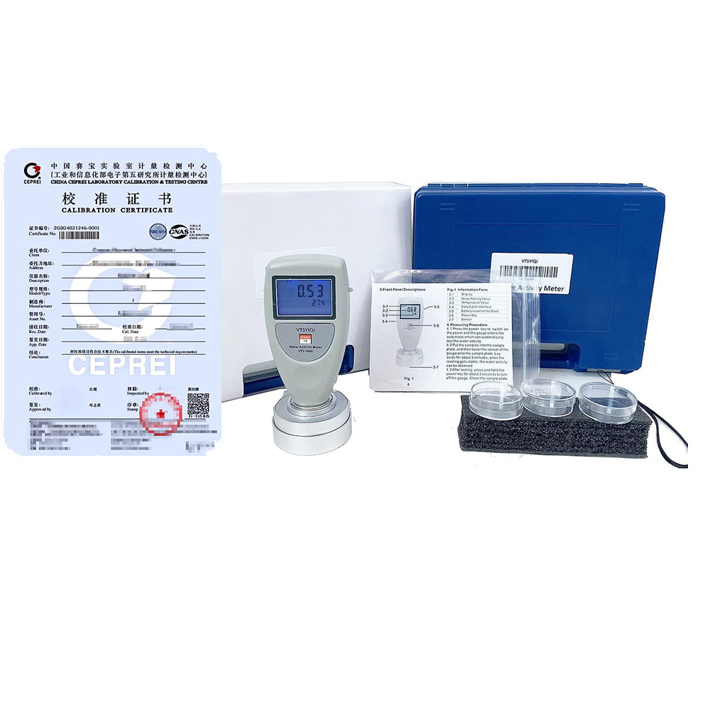 VTSYIQI Water Activity Meter AW Tester Food Water Activity Tester Analyzer Monitor with Calibration Certificate Accreditation Range 0-1.0AW Accuracy ±0.02AW Non conductive Humidity Sensor