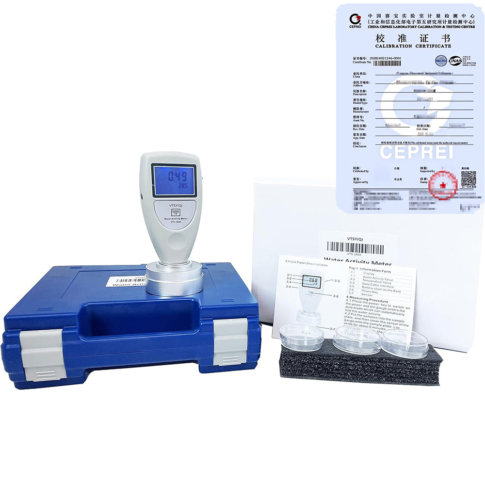 VTSYIQI Portable Water Activity Meter Tester Monitor with Calibration Certificate Accreditation with Ultra High Accuracy 0.02AW Range 0-1.0AW Stainless Steel Sensor for Food Jerky Dried Fruit Grain Vegetable