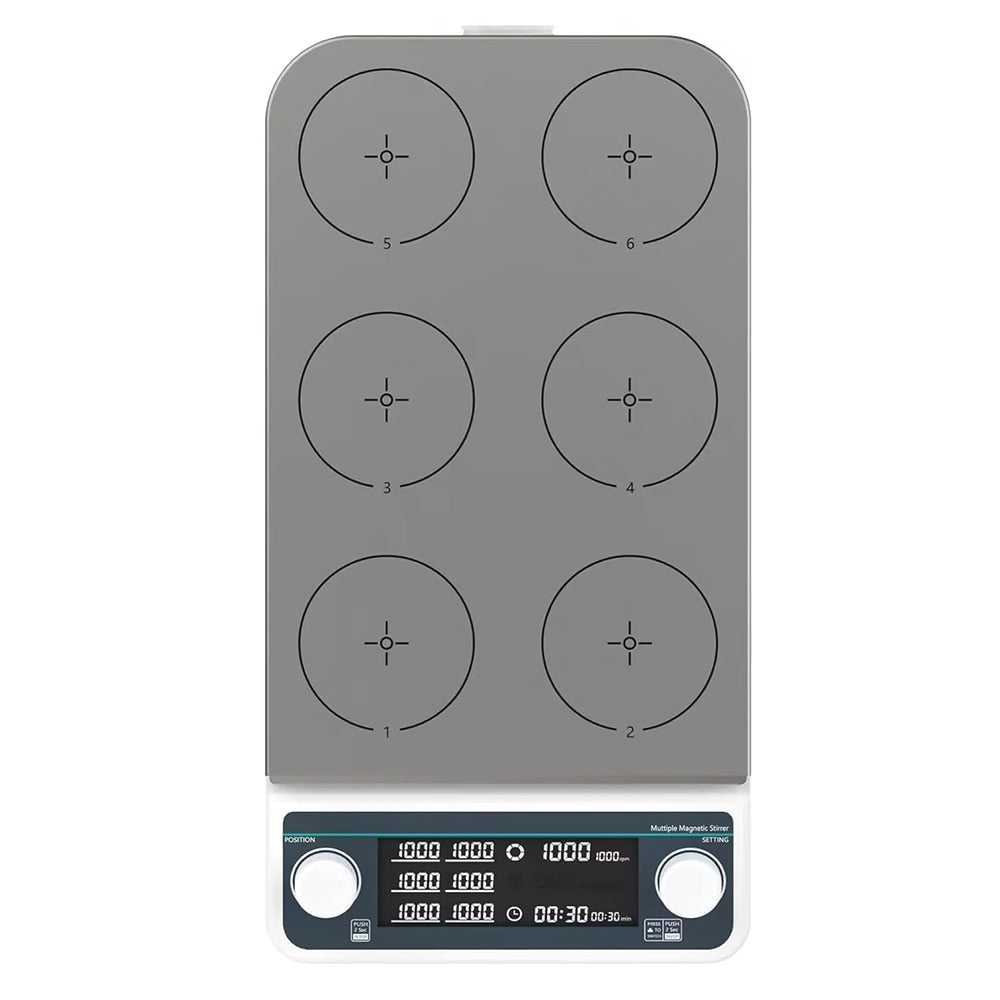 VTSYIQI Magnetic Hotplate Stirrers 6 Position Heating Magnetic Mixer with Synchronous or Asynchronous Control Maximum Countertop Temperature 120 °C Max Stirring Volume 6 * 500 ML Speed Range 50-1200RPM LCD Display