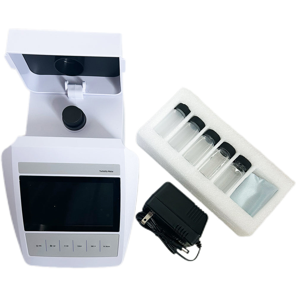 VTSYIQI Laboratory Turbidity Meter Multiparameter Turbidimeter with 7 Point Calibration Range 0 to 2000 NTU/FNU 0 to 500 EBC 0 to 9999 ASBC Accuracy ±2% Suspended Particle Analysis 4 PCS Calibration Solution