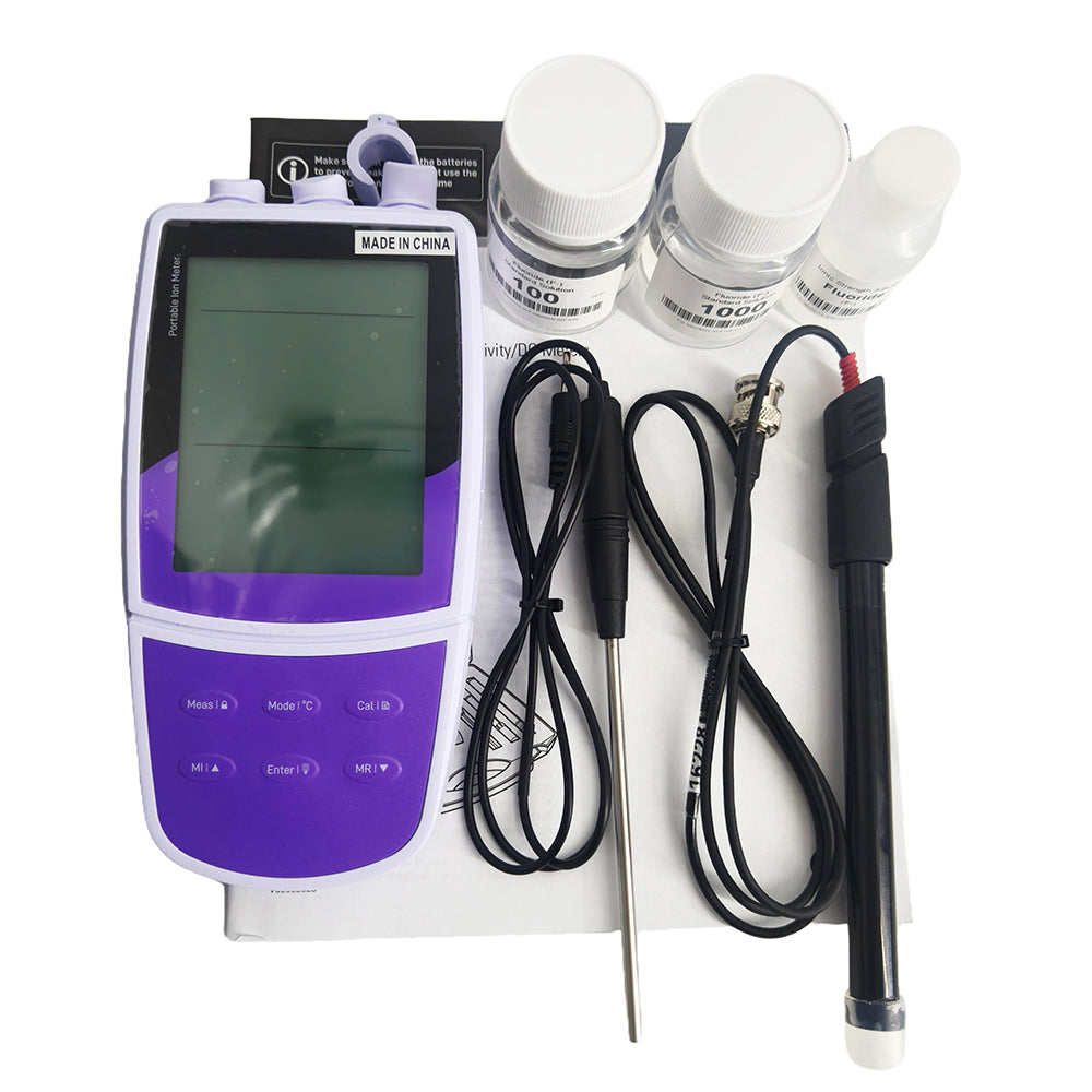 VTSYIQI Handheld Fluoride Ion Meter with Calibration Fluid Range 0.02 to 1900 ppm Accuracy±0.5% F.S. Automatic Electrode Diagnosis Shows The Calibration Points and Slopes for Testing F Ion