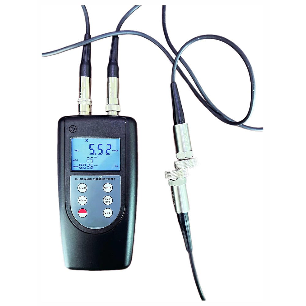 VTSYIQI 2 Channels Vibration Meter Double Channel Vibration Meter Vibration Tester for Checking Moving Machinery's Imbalance & Deflecting with 2 Piezoelectric Transducers Accuracy 5% of Reading+2 Digits Frequency Range Acceleration 10Hz~10kHz