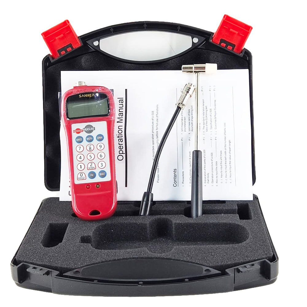 VTSYIQI Portable Sonic Belt Tension Meter Belt Tension Measuring Instrument with Tension Range 0.01 to 99900N Frequency Range 10Hz to 5000Hz LCD Screen Display Automatic Sensitivity Calibration Adjustable Probe for Most Types of Belts