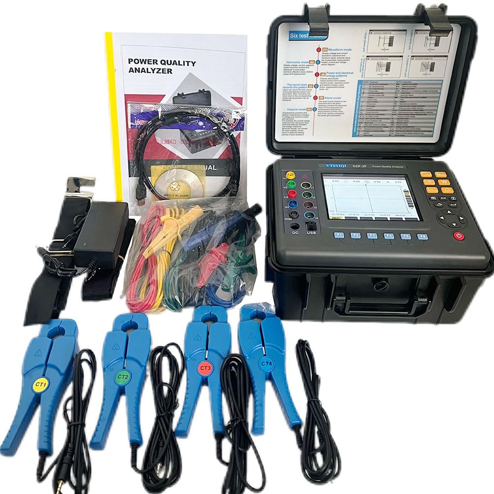 VTSYIQI Power Quality Meter Three Phase Power Quality Meter 3 Phase Power Quality Recorder with IEC61010-031 Circle Current Clamp 20mm×20mm Current Clamp 0.10A-100A 150 Groups Data Storage