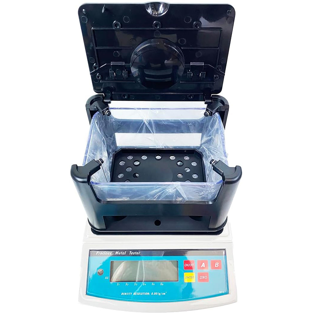 VTSYIQI Solid Density Meter Tester Solids Densimeter with Measuring Range 0.001-99.999g/cm3 RS232 Interface Maximum Weight 2000g Minimum Weight 0.01g for Plastic Particle Film Floating Seal Ring Rubber Calcium Carbonate Powder Etc