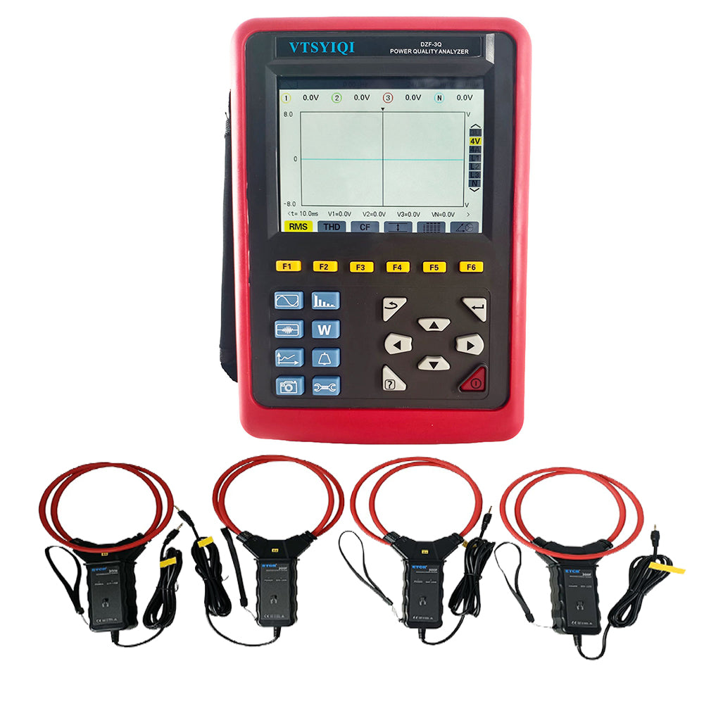 VTSYIQI Power Quality Analyzer Meter 3 Phase Power Energy Analyzer with 4 PCS Flexible Coil Current Sensor Current Range 10A~6000A