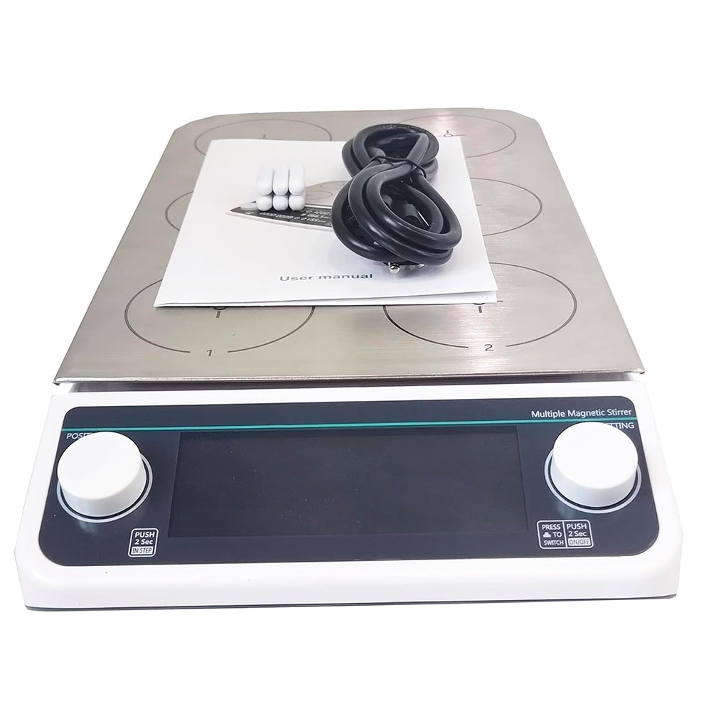 VTSYIQI Multi-position Magnetic Hotplate Stirrer 6 Position Magnetic Stirrer with Maximum Countertop Temperature 120 °C Max Stirring Volume 6 * 500 ML Can be Run Synchronously or Asynchronously Speed Range 50-1200RPM Timing Function