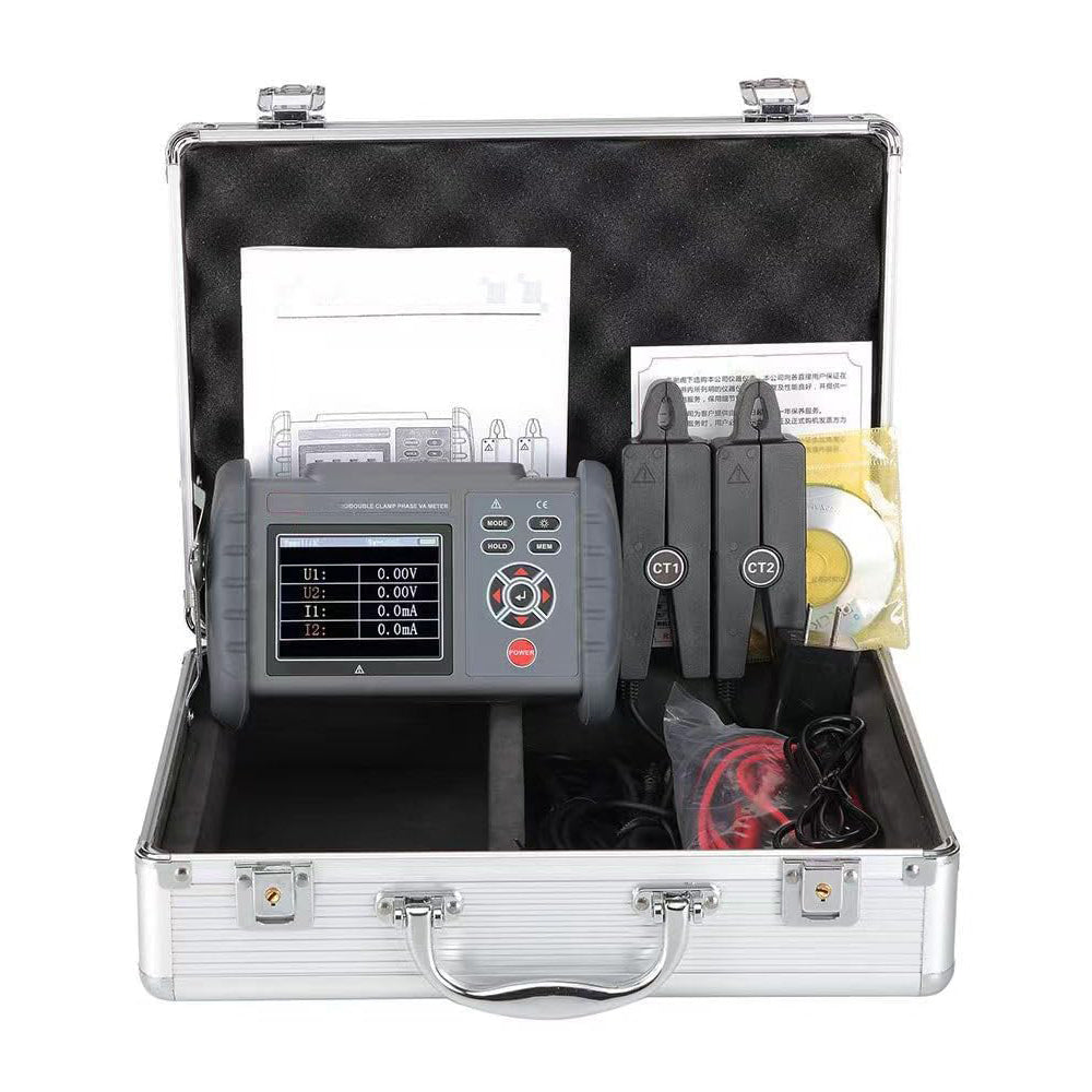 VTSYIQI Dual Clamp Phase Voltammeter with Active Power Range -12kW~12kW Reactive Power Range -12kVAR~12kVAR for Measuring 2 AC Voltages Currents Phases Between Voltages & Currents Frequencies Active Power Reactive Power Apparent Power Power Factor Etc