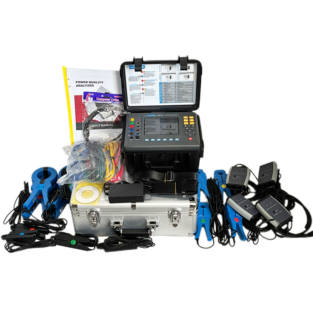 VTSYIQI Three Phase Power Quality Analyzer Energy Quality Meter with Current 10mA-6000A Four Groups Current Sensor 6 Test Mode Waveform Mode Harmonic Mode Phase And Energy Mode Trend Mode Alarm Mode Capture Mode