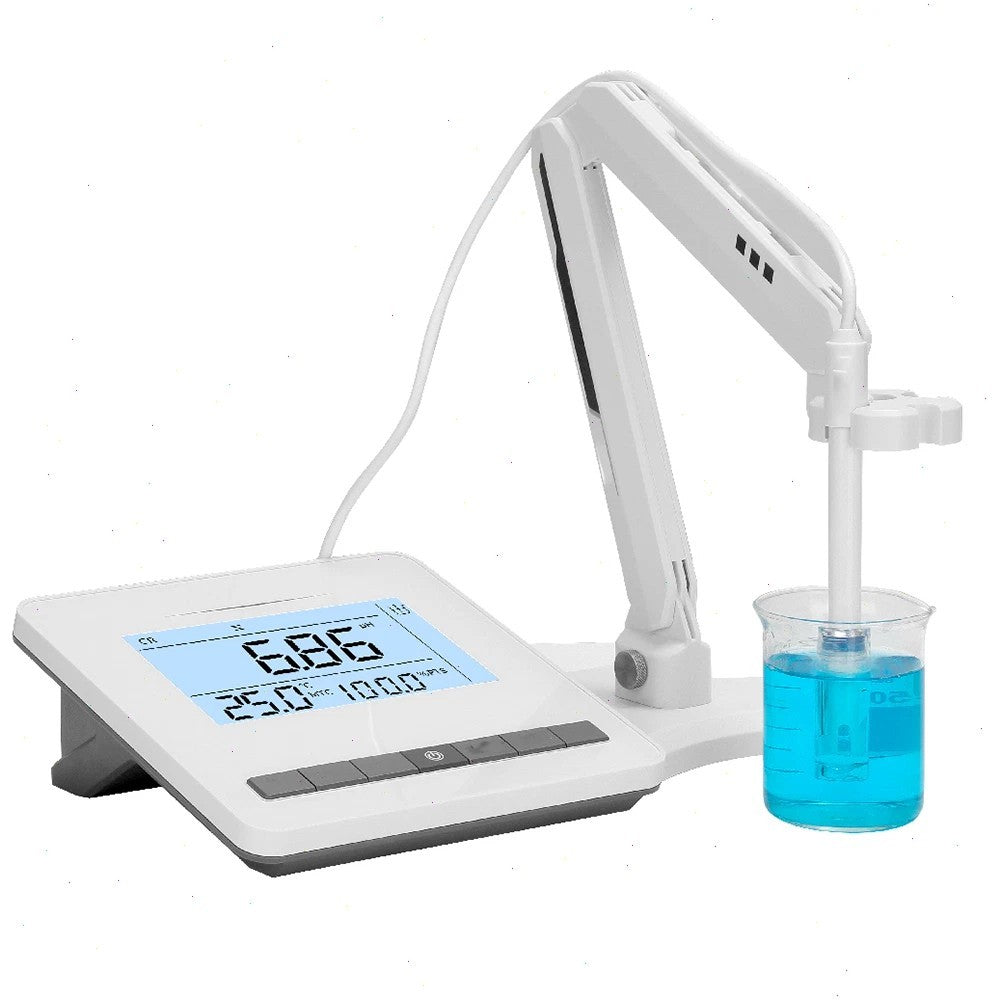 VTSYIQI Lab Benchtop pH Meter with 5 Points Calibration 500 Sets Data Storage PH Buffer Powder mV Measuring Range -2000~2000mV pH Measuring Range -2.00~20.000pH Automatic/Manual Temperature Compensation 6-inch LCD Display