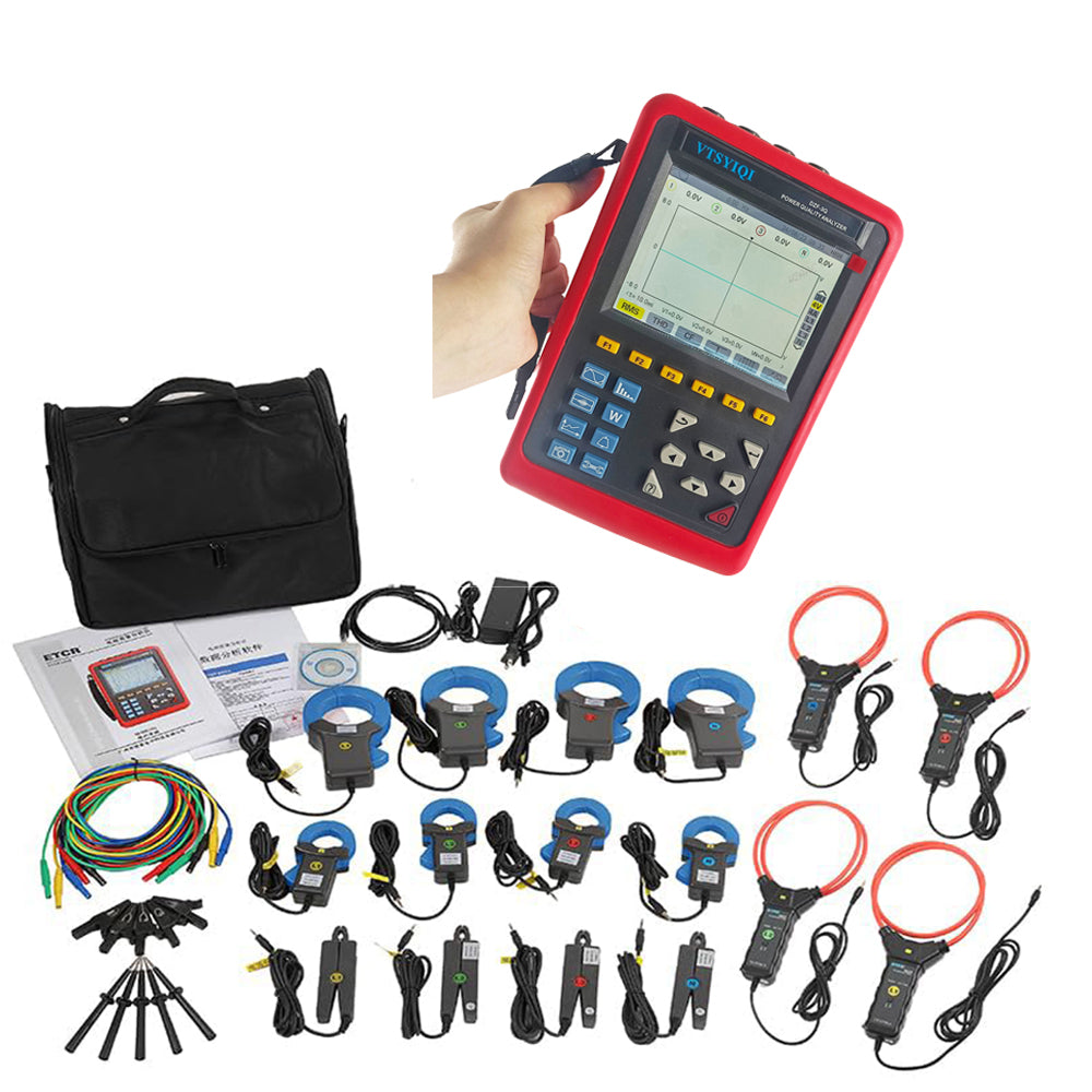 VTSYIQI 3 Phase Power Quality Meter Power Quality Monitor with Current Range 10mA~6000A Full Set CT Size Ф8mm+Ф40mm+Ф68mm+Ф300mm Automatic Phasor Diagram Display USB Interface PC Software