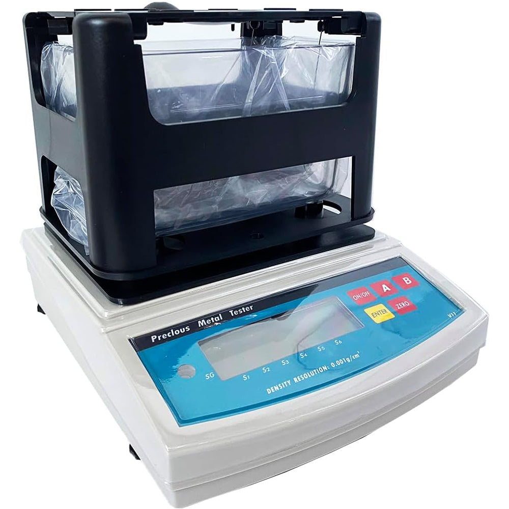 VTSYIQI Digital Solid Density Meter Rubber Plastic Solid Densitometer with Measuring Range 0.001-99.999g/cm3 Maximum Weight 1200g Minimum Weight 0.01g Density Resolution 0.001 g/cm3 Function of Automatic Zero Tracking for Rubber Plastic Metal Etc