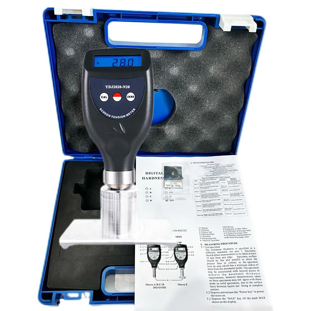 VTSYIQI Digital Screen Printing Tension Tester Silk Screen Steel Mesh Tension Meter with Fiducial Error 5% Resolution 0.1 Measurement Range 7~20N/cm Automatic Identification for General Wire Mesh Tension and Steel Mesh Tension Measurement
