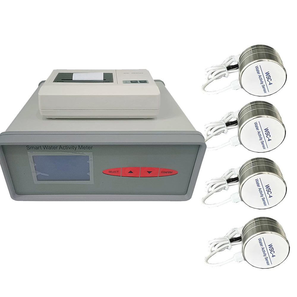 VTSYIQI Multi-Channel Water Activity Monitor Benchtop Water Activity Meter with Four WSC-4 Measurement Points Micro Printer Output Range 0 to 1.000aw Water Activity ±0.015aw 0-0.980aw (No Condensing)
