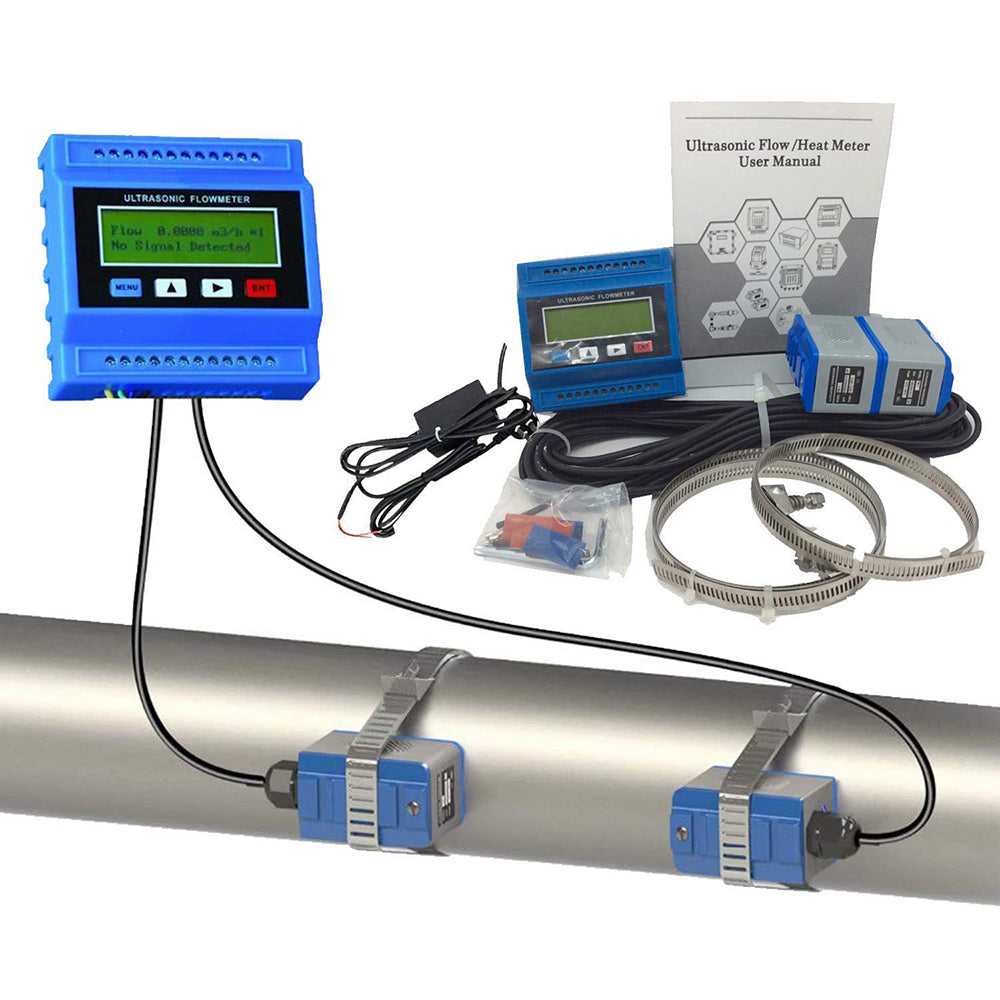 VTSYIQI Ultrasonic Flowmeter Flow Meter With Power Adapter DN15-100mm 0.59-3.93in Clamp On Transducers Flowmeter