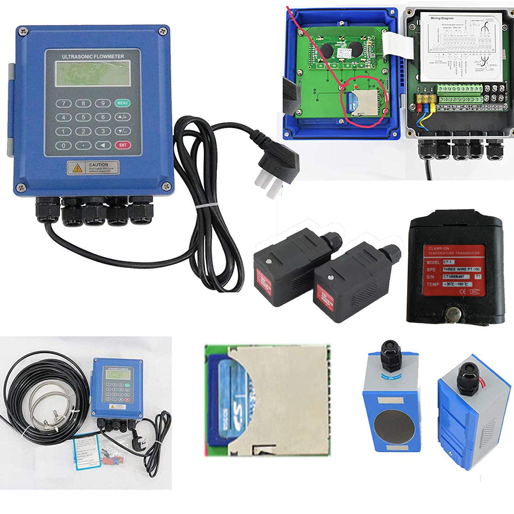 VTSYIQI Fixed Ultrasonic Flowmeter With SD Card DN25-DN100mm Interface IP67 Protection Transducer