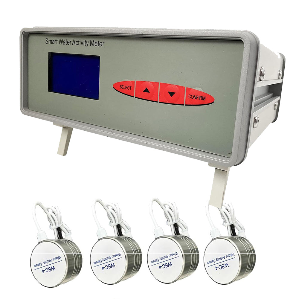 VTSYIQI Four Channel Water Activity Monitor Tester with Real-time Print Range 0 to 1.000aw Water Activity ±0.015aw High Precision Probe WSC-4 Measurement Points Range 0-0.980aw (No Condensing)